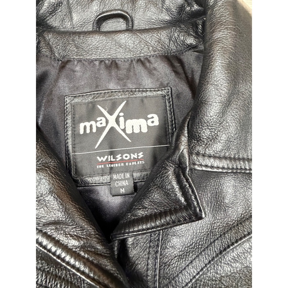 Wilsons Maxima Womens Black Genuine Leather Button Front Blazer Jacket Size‎ M - Picture 2 of 9